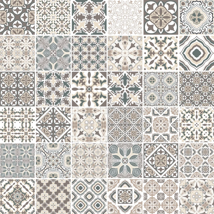 Carreaux de fa&iuml;ence d&eacute;coratifs formant un motif r&eacute;p&eacute;titif ornemental